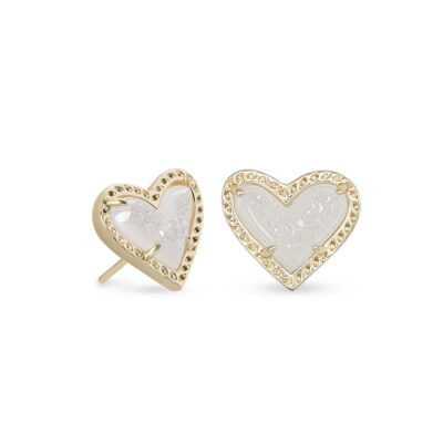 Ari Heart Stud Gold Iridescent Drusy Earrings